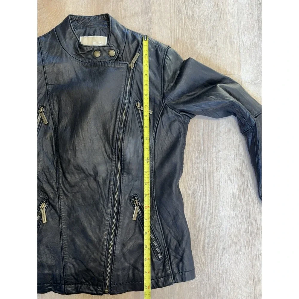 Michael Kors Lambskin Leather Moto Jacket Womens Black Biker Asymmetrical Medium